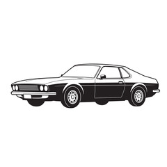 Obraz premium Classic vintage art silhouette of a sleek american muscle car in black and white