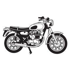 Fototapeta premium Classic vintage motorcycle illustration silhouette design black and white art depicting iconic two wheeled transportation