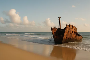 Fototapeten The shipwreck that drifted ashore is old and rusted. © Isantoh