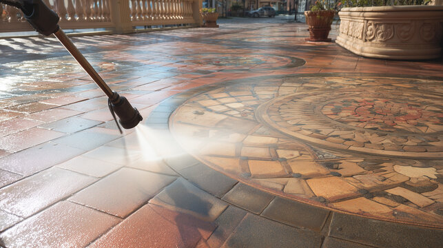 High Pressure Cleaning of Decorative Outdoor Tiles