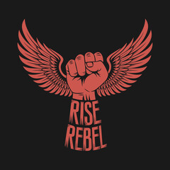 Powerful Red Fist with Wings Rise Rebel Graphic Design Strong Bold Freedom Fighter Art Illustration Motivational Image Inspirational Poster Revolutionary Symbolism Rebellion Empowerment Protest        © Ultimate
