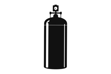 Black Silhouette of Tall Gas Cylinder with Pressure Gauge Equipment on Top