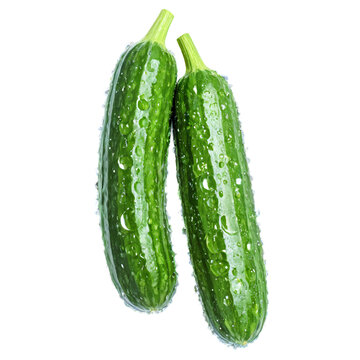 fresh cucmber sparkled with water isolated on transparent background