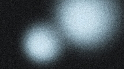 Blurred light blue grey abstract grainy background, glowing noise texture light spheres on dark backdrop