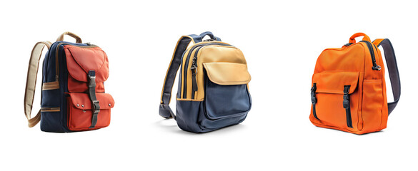 Collection of Front View Standing Upright A schoolbag standing upright with its front side visible. full length isolate on transparent background