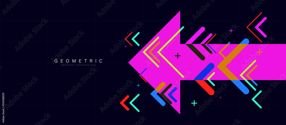 Poster Colorful abstract arrows as a chaotic element on a blue background. Business arrow target direction concept