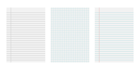 lined paper sheets isolated on transparent white background. Graph paper banner background. Old Paper Texture.