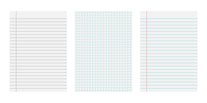 lined paper sheets isolated on transparent white background. Graph paper banner background. Old Paper Texture.