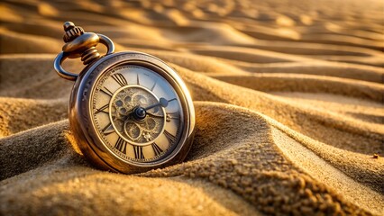 Antique Pocket Watch Half-Buried in Desert Sand