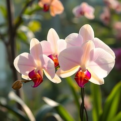 Fototapeta premium Soft Pink Phalaenopsis Orchids with Vibrant Centers