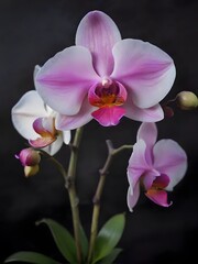  Pink and White Phalaenopsis Orchid on Black Background