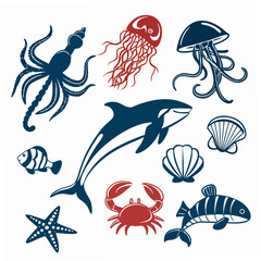 set of sea animals