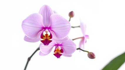 Soft Pink Phalaenopsis Orchid Branch with Buds on White