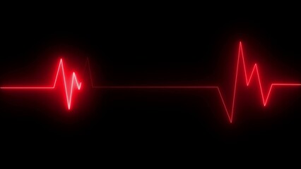 Glowing red ekg line on black background demonstrating lifeline or heartbeat representation for medical or healthcare concepts
