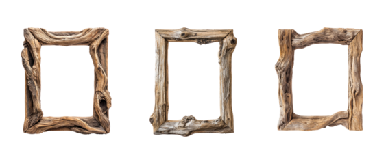 Collection of driftwood frame, rustic and timeless, holding a cherished photo. full length isolate on transparent background