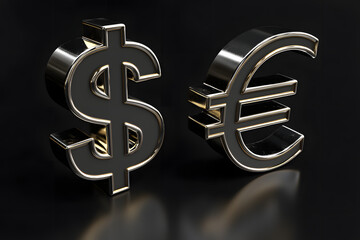 Logo euro y dólar sobre fondo negro
