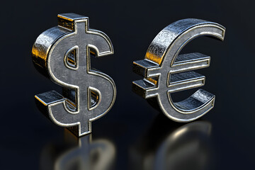 Logo euro y dólar sobre fondo negro