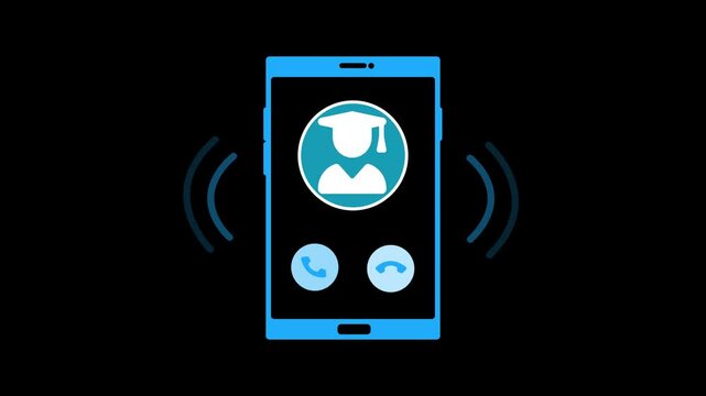 Incoming Call from Academic Icon on Smartphone Animation, Minimal Line Style Telephone Calling Animation