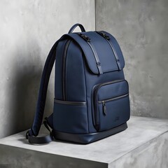 Stylish navy blue leather backpack for men