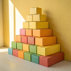 Pastel colored boxes arranged in pyramid shape