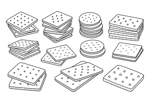 Hand drawn stacks of crackers and biscuits
