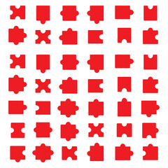 Red Puzzle Piece Icons Arranged in a Symmetrical Pattern on White Background
