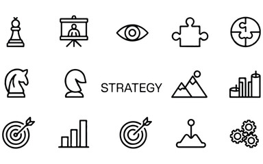 Fototapeta premium Clean Vector Business & Management Line Icons Set – Workflow & Strategy Symbols Pack