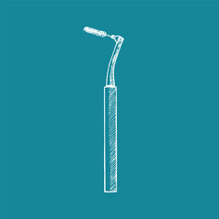 Interdental brush for oral hygiene and healthcare - hand drawn vector line sketch illustration. Stomatology, dentistry concept. Outline engraving doodle clipart isolated