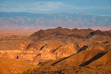 South-East Kazakhstan. Picturesque mountains in the area of the natural national Park Charyn Canyon. The height of the steep mountains of the canyon reaches 150-300 m.