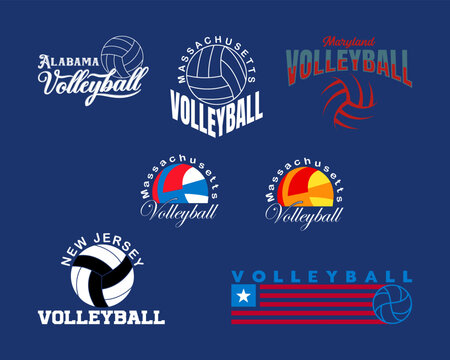 A versatile collection of dynamic volleyball team logos featuring various design styles, perfect for sports apparel, merchandise, event promotions, and team branding.