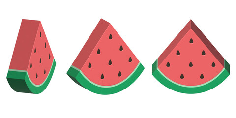 3D Watermelon Slice Set Cute Summer Fruit Illustration