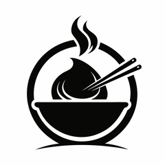 Bowl of asian food with dumpling and chopsticks isolated on white