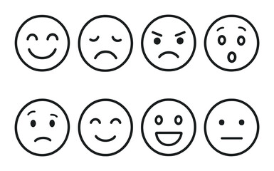 Expressive emotion icons set – flat, mood and feeling simple symbols