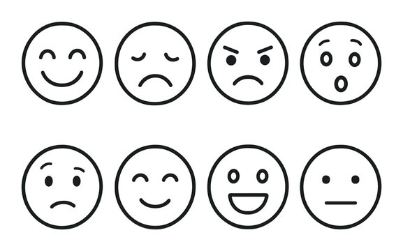Expressive emotion icons set &ndash; flat, mood and feeling simple symbols