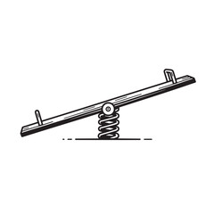 Classic seesaw playground equipment illustration in vintage art silhouette black and white for playtime fun