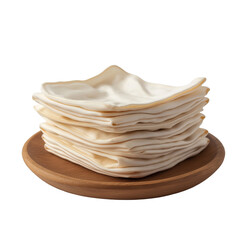 Beige Reusable Pads on Wooden Plate on white background,png