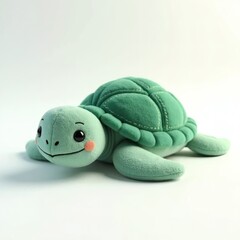 Cute Green Turtle Plush Toy Isolated on White Background