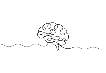 Single line drawing of a brain on a white background