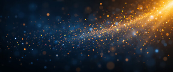 Fototapeta premium abstract golden red blue gradient flecks of light rays in flashes in black precious background, shimmering, minimalist, night time, flowing from top right corner, sparkling, 