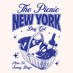 Hand lettering typography design with a picnic basket and a quote for those who love picnics.