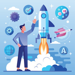 Naklejka premium Launching Your Business A Vector Illustration of Startup Success