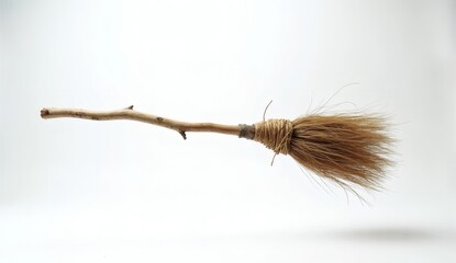 Natural Wood Materials Rustic Broom on White Background