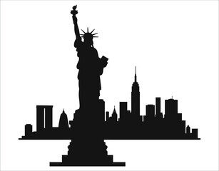 Bold Silhouette of New York City and Liberty