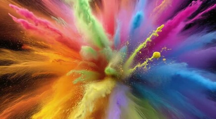 Bursting explosion of colorful powder with bright vivid hues on black background - Powered by Adobe