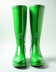Pair of Green Vinyl Boots Isolated on White Background
