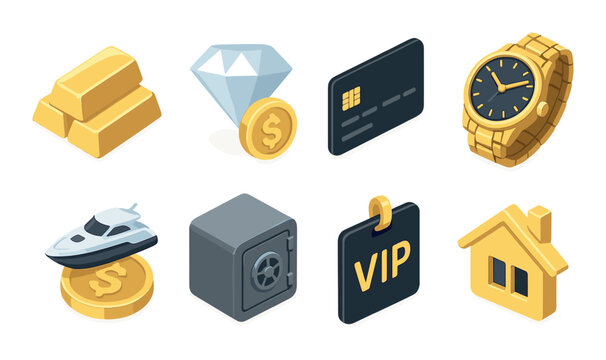 Luxury and wealth icons set – 3d, affluence and high-end lifestyle symbols