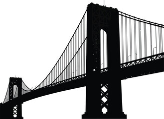 Silhouette of a Brooklyn Bridge, New York City, black and white, white background, is one of the most famous bridges in the United States. vector illustration