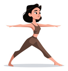 Cartoon Vector Illustration of a Woman Practicing Yoga Pose Warrior II