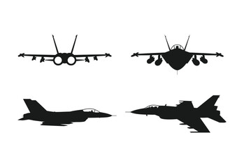 Fighter jet silhouettes multiple views black and white