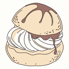 Creamy Profiterole Pastry with Chocolate Drizzle Isolated Vector Illustration Beige and Brown